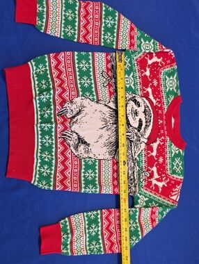Amazon Kid's Red and Green Sloth Holiday Fair Isle Crewneck Sweater